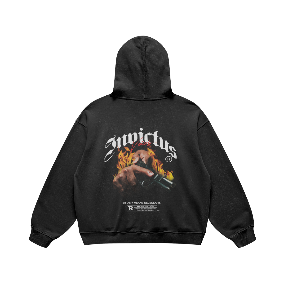 OVERSIZED 'ANY MEANS NECESSARY' HOODIE - BLACK